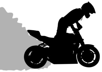Fototapeta premium Motorcyclist performed extreme stunts on a white background