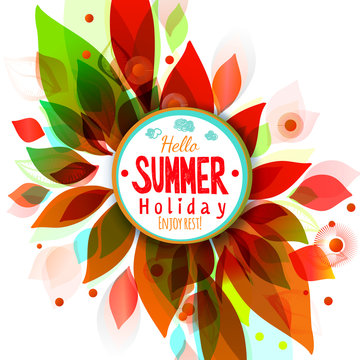 Hot summer holidays background with circle sticker