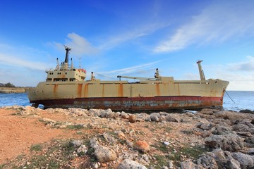 Fototapeta na wymiar Stranded ship in Cyprus