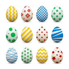 Set of 3d eggs with different patterns for Easter. 