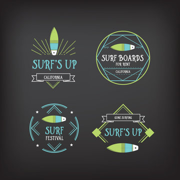 Surf vintage elements. Retro logo board. 