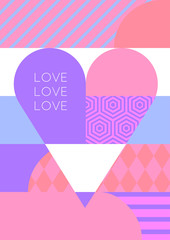 Vector creative romantic background, multicolor heart with patte