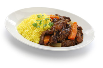 cuban oxtail stew with yellow rice, rabo encendido 