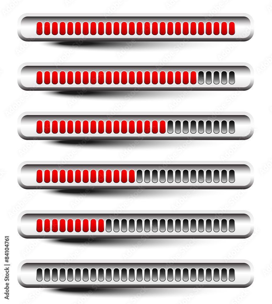 Poster Horizontal progress or loading bars with red units.