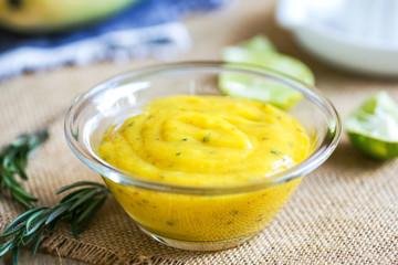 Homemade Mango with herb salad dressing 