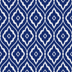 Seamless indigo blue and white vintage Persian ikat pattern