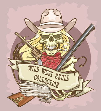 Wild West skull label