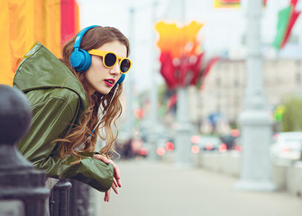 Young hipster woman . Outdoor portrait