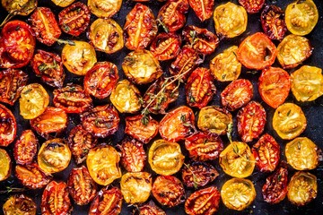 sun-dried yellow and red cherry tomatoes with thyme