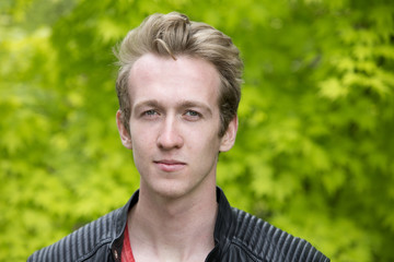young man in leather jacket