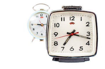 Retro alarm clock isolated on white background