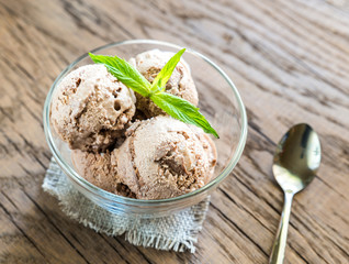 Chocolate ice cream with dessert topping