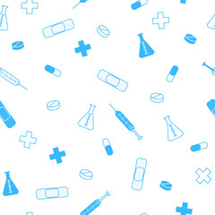 Pattern health medicine tablet patch syringe seamless blue 