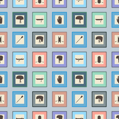 Rafting sport items silhouette icon set seamless texture. Oar