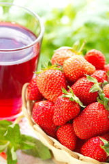 Fresh summer strawberries and juice
