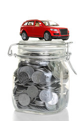 coins and sports red car isolated business and finance