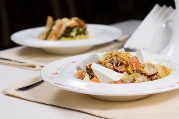 Prepared Food at Place Settings in Restaurant