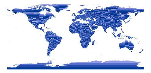 Weltkarte mit dunkelblauen Flächen