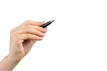 Hand holding a marker isolated on white background