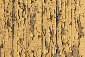 Cracked yellow paint on wood panels
