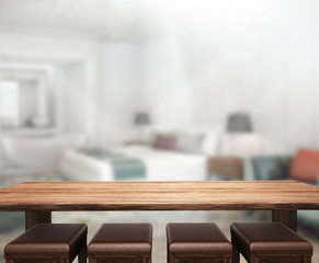 Table Top And Blur Background In Bedroom