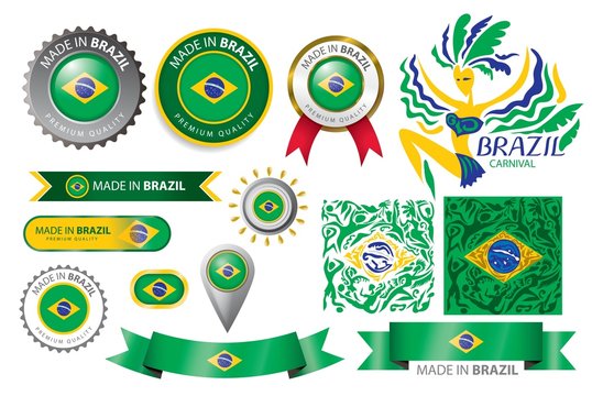 Made in Brazil, Brazilian Flag, Carnival (Vector Art)