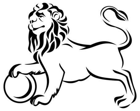 Outline image of a lion standing with ball