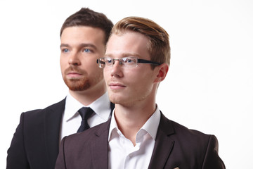 close-up portrait of two young businessmen