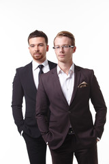 close-up portrait of two young businessmen