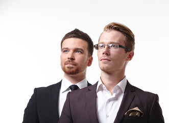 close-up portrait of two young businessmen