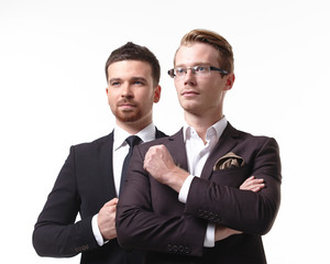 close-up portrait of two young businessmen