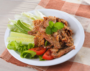 spicy pork with chili and mint