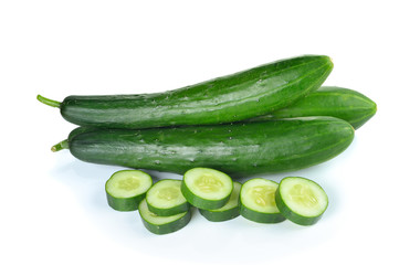 Fresh sliced   cucumber on white background