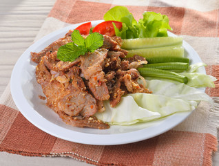 spicy pork with chili and mint