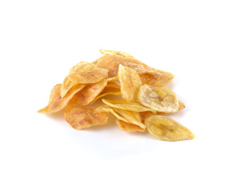 Fried banana slices isolated on white background