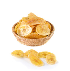 Fried banana slices isolated on white background