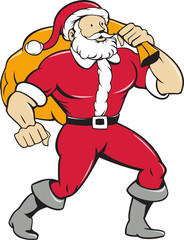 Super Santa Claus Carrying Sack Isolated Cartoon