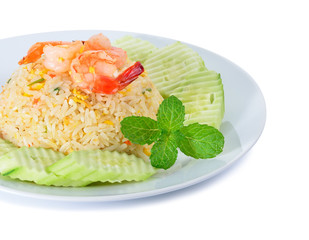 Shrimp Fried Rice on white backgroud.