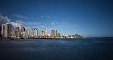 Honolulu building and Diamond head mountain, Hawaii