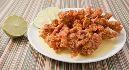 Thai Traditional Food Fried Chicken Skins on Dish