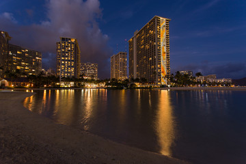 Fototapeta na wymiar Honolulu downtown at night, Oahu Hawaii