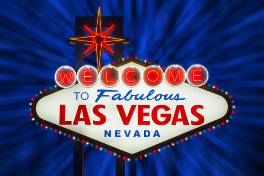 Welcome to fabulous Las Vegas neon sign at night