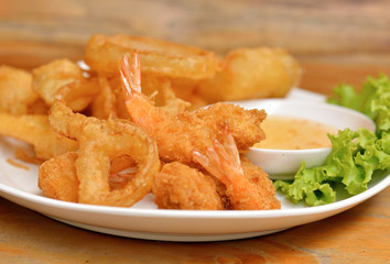 fried shrimp and paste on background.