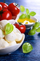 Mozzarella, tomatoes and basil