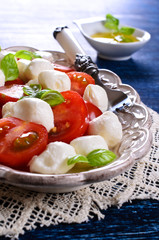 Mozzarella, tomatoes and basil
