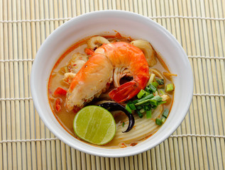 Thai Food Shrimp soup with mushrooms and coconut (Tom Yum Goong)