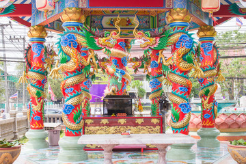 colorful dragon on pole in Chinese temple,Thailand