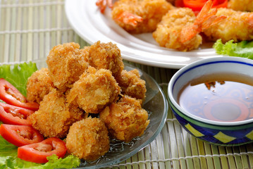Fried shrimp ball on background.