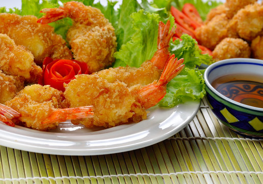 Fried shrimp ball on background.