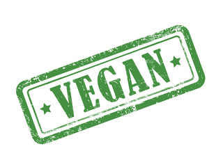 stamp vegan in green text on white
